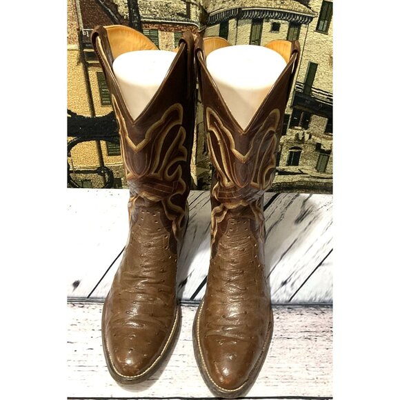 Vintage Cat's Paw Neoprene Ostrich Mens Leather Western Cowboy Boots - Picture 12 of 15